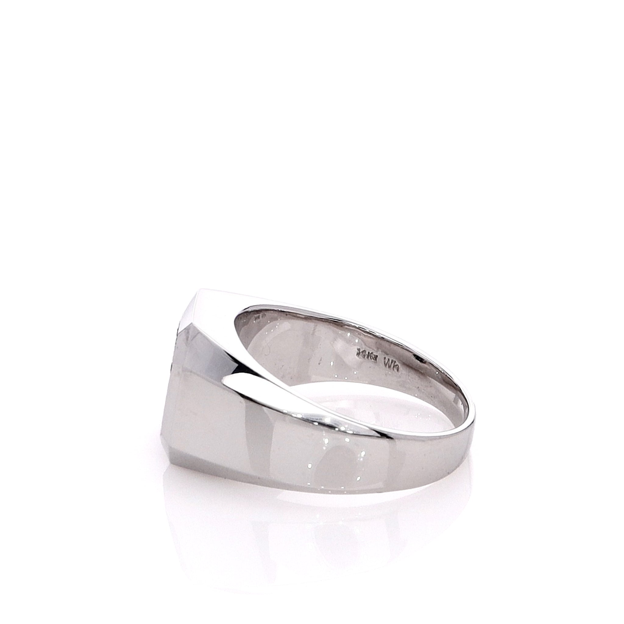14k White Gold Men's Square Pave Top Ring with 32 Round Brilliant Diamonds
