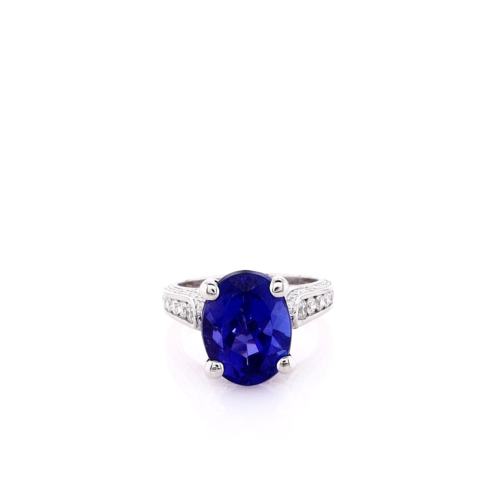 18k White Gold 5.75ct Oval Tanzanite with 1.04ct Diamonds Ring by Estate Michael M
