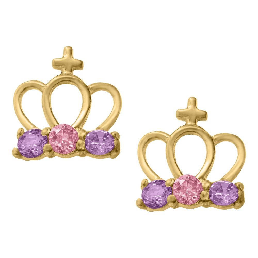 14k Gold Children's Crown-Shaped Stud Earrings for Little Princesses