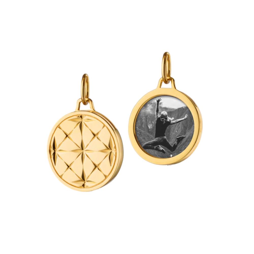 Monica Rich Kosann 18K Yellow Gold Jewelry - Small Round Mosaic Design Half Locket Pendant