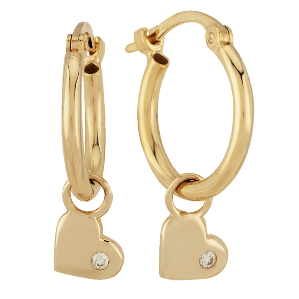 Gorgeous 14k Yellow Gold Heart Dangle Earrings with Diamond Accents
