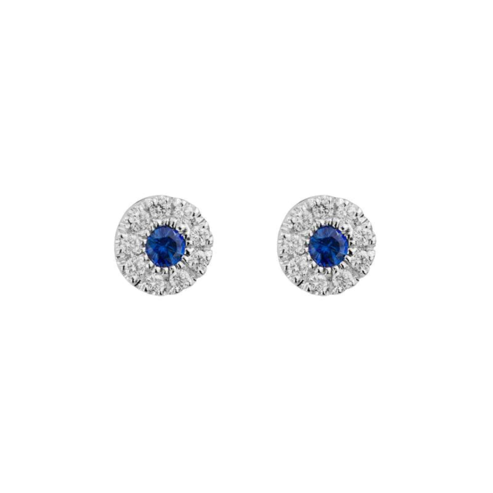 14k Gold Sapphire and Diamond Stud Earrings for Women (Fine Jewelry)