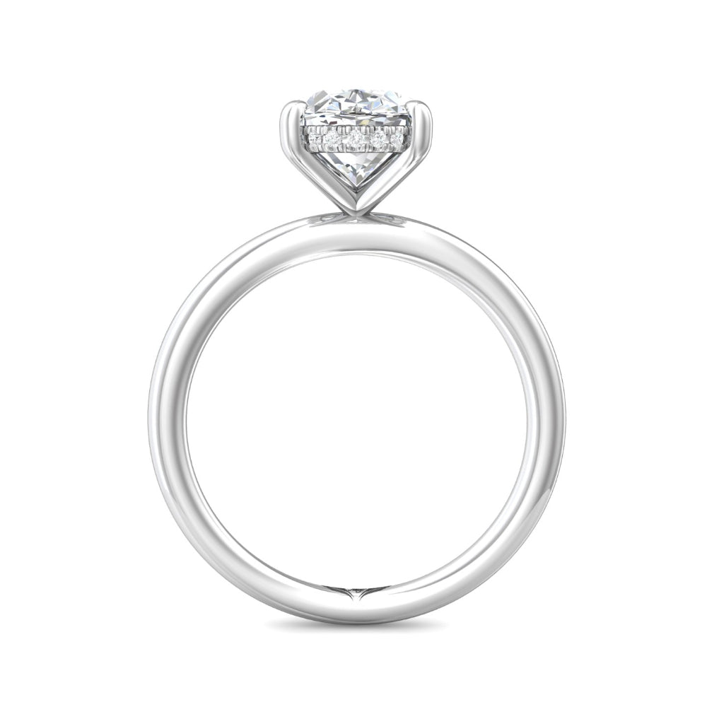 14k White Gold Oval Diamond Solitaire Engagement Ring with Hidden Halo