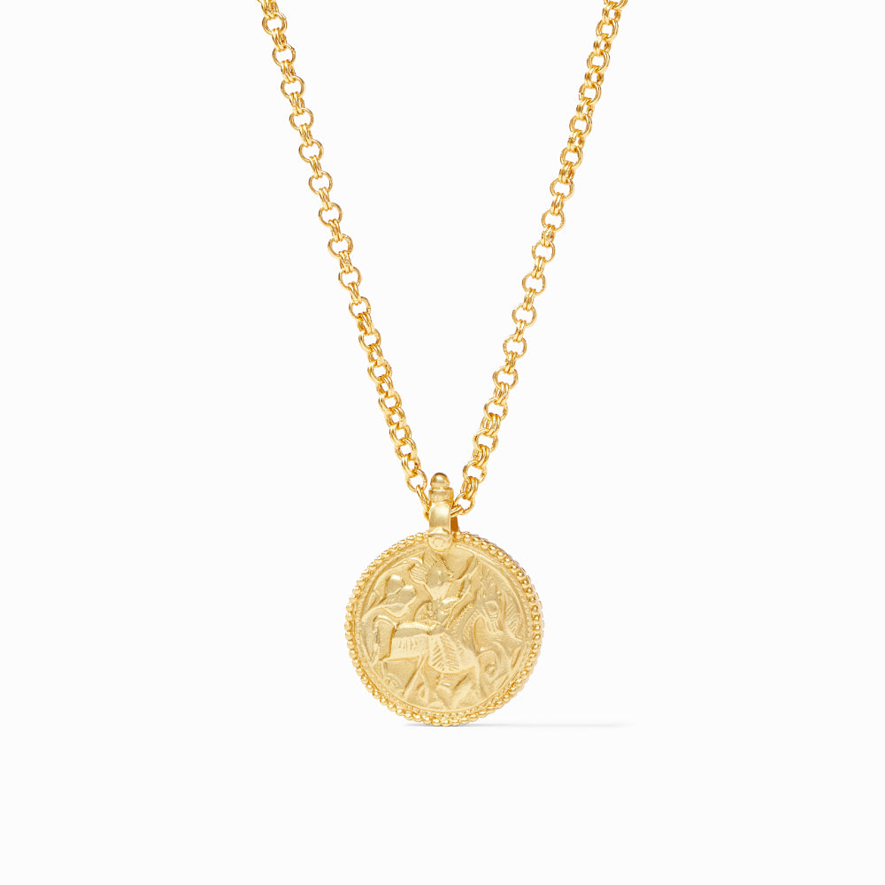 Julie Vos 39-Inch 24K Gold Plated Coin Pendant with Carved Knight Design