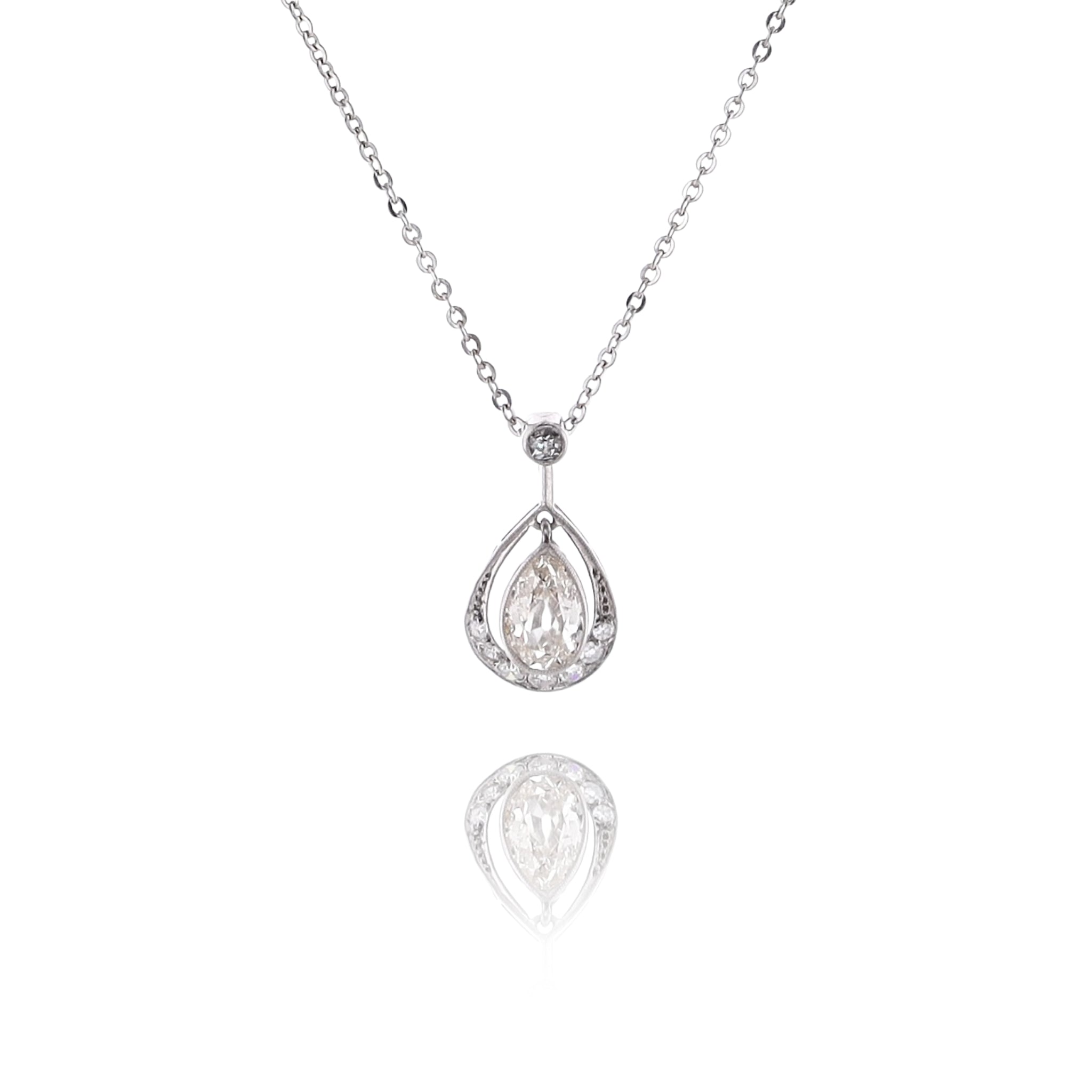 Estate 14K White Gold and Platinum Diamond Pendant with Cable Chain