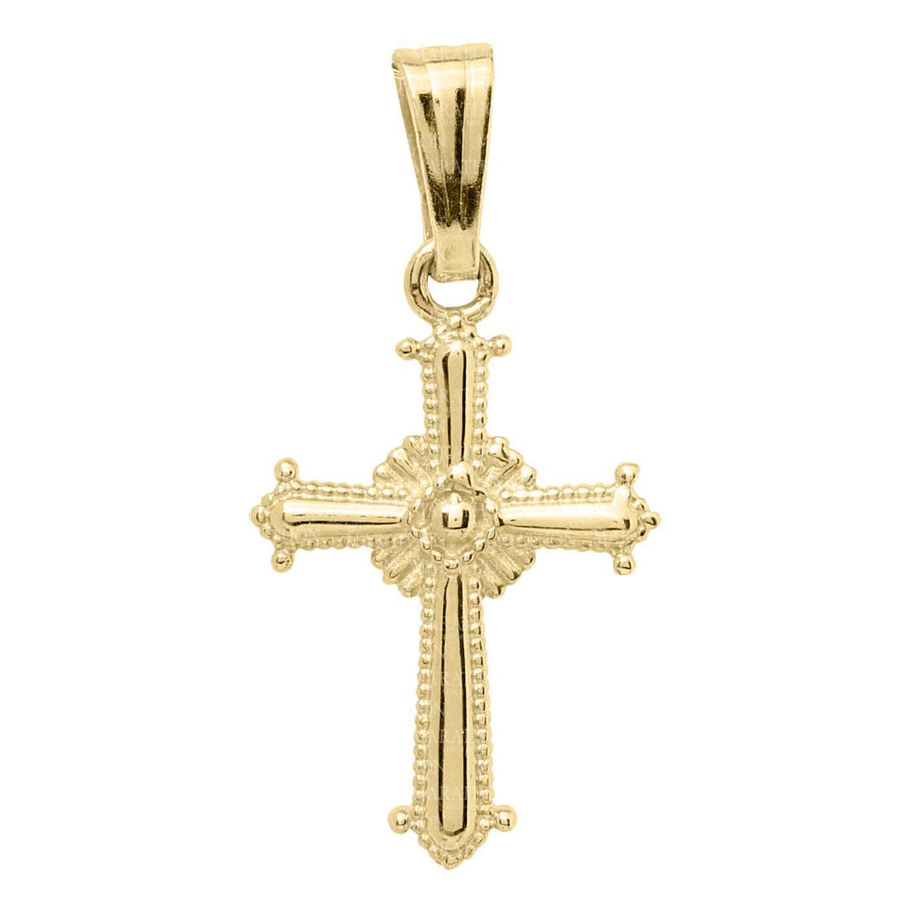 14k Gold Beaded Cross Pendant Necklace for Children, 15 Inches