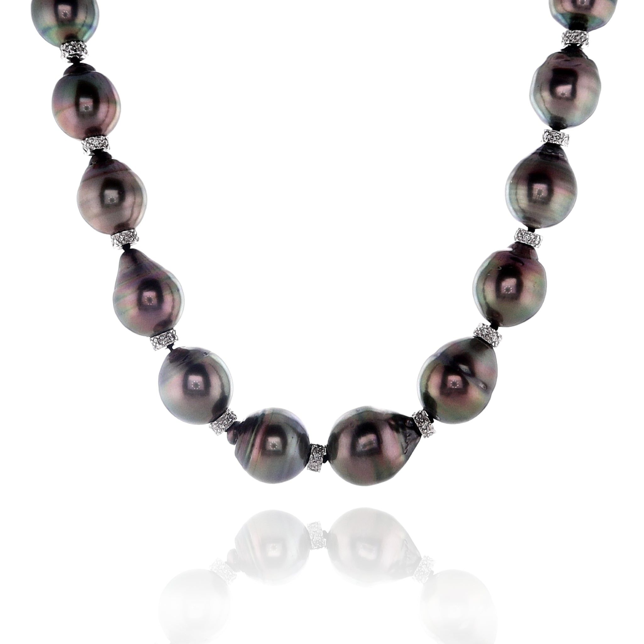 Exquisite 14k White Gold Semi - Baroque Black Pearl and Diamond Statement Necklace for Women