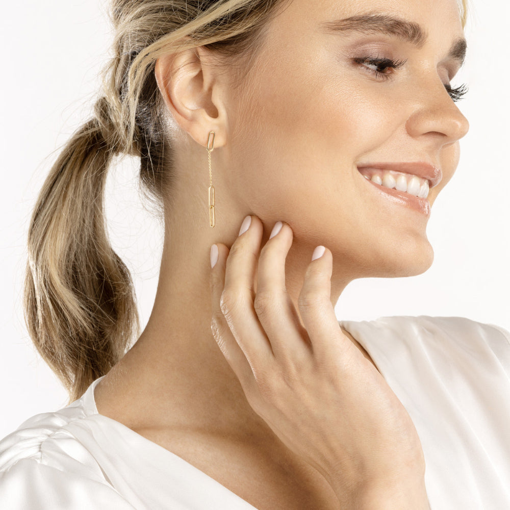 14k Gold Paper Clip Dangle Post Earrings - Stylish Jewelry Essential