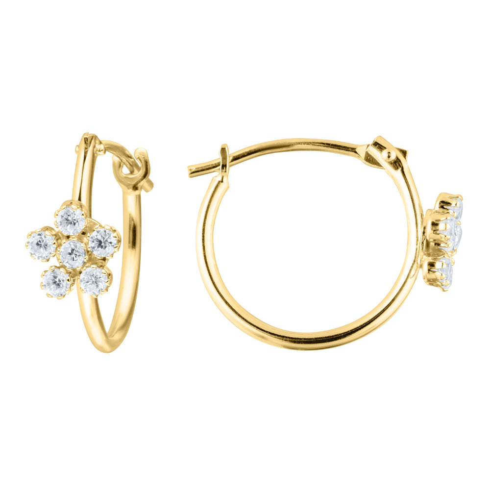 Adorable Children's 14k Yellow Gold Earrings with Sparkling Cubic Zirconia Flower Design