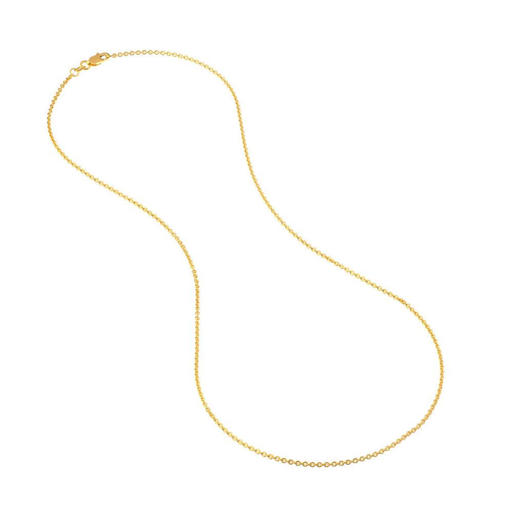 14k Yellow Gold Cable Chain Necklace, 1.5mm Wide, 18 Inches Long