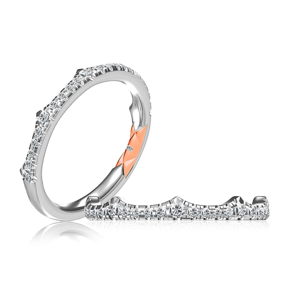 A. Jaffe 14k Gold Wedding Band with Intricate Pointed Design and 22 Round Diamonds