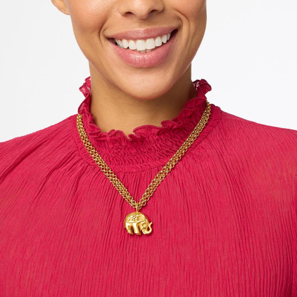 Julie Vos Golden Elephant Pendant Necklace for Women with Polished Double Rolo Chain