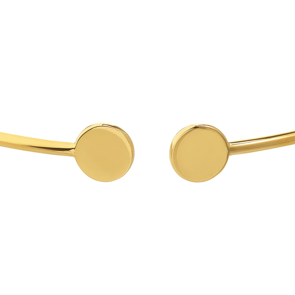 Exquisite 14k Yellow Gold Disc - Ended Cuff Bracelet for Stylish Arm Adornment