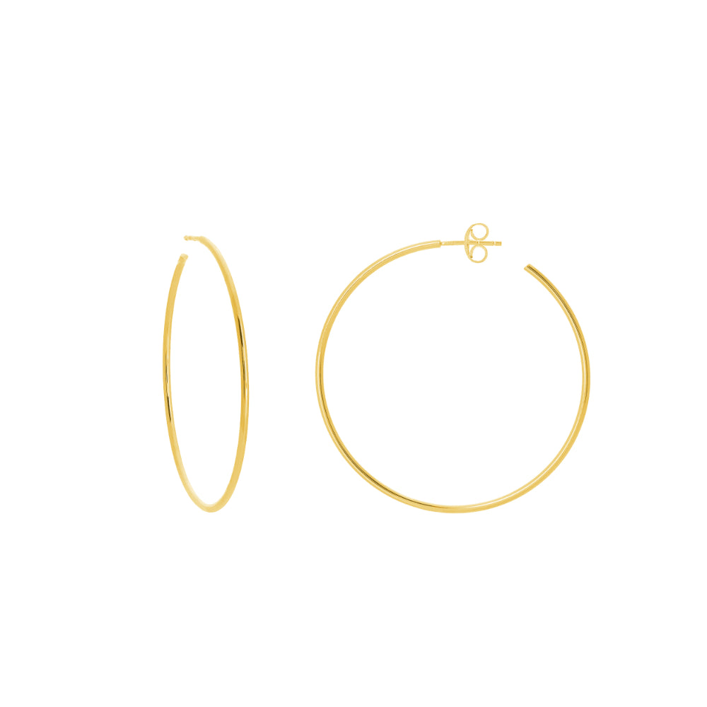 14k Gold Polished Thin and Lightweight Post Hoop Earrings, 40mm