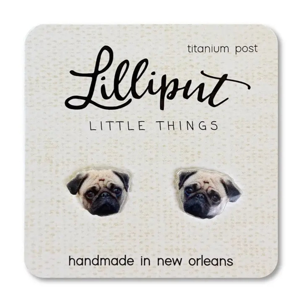 Adorable Pug Dog Hypoallergenic Titanium Earrings by Lilliput