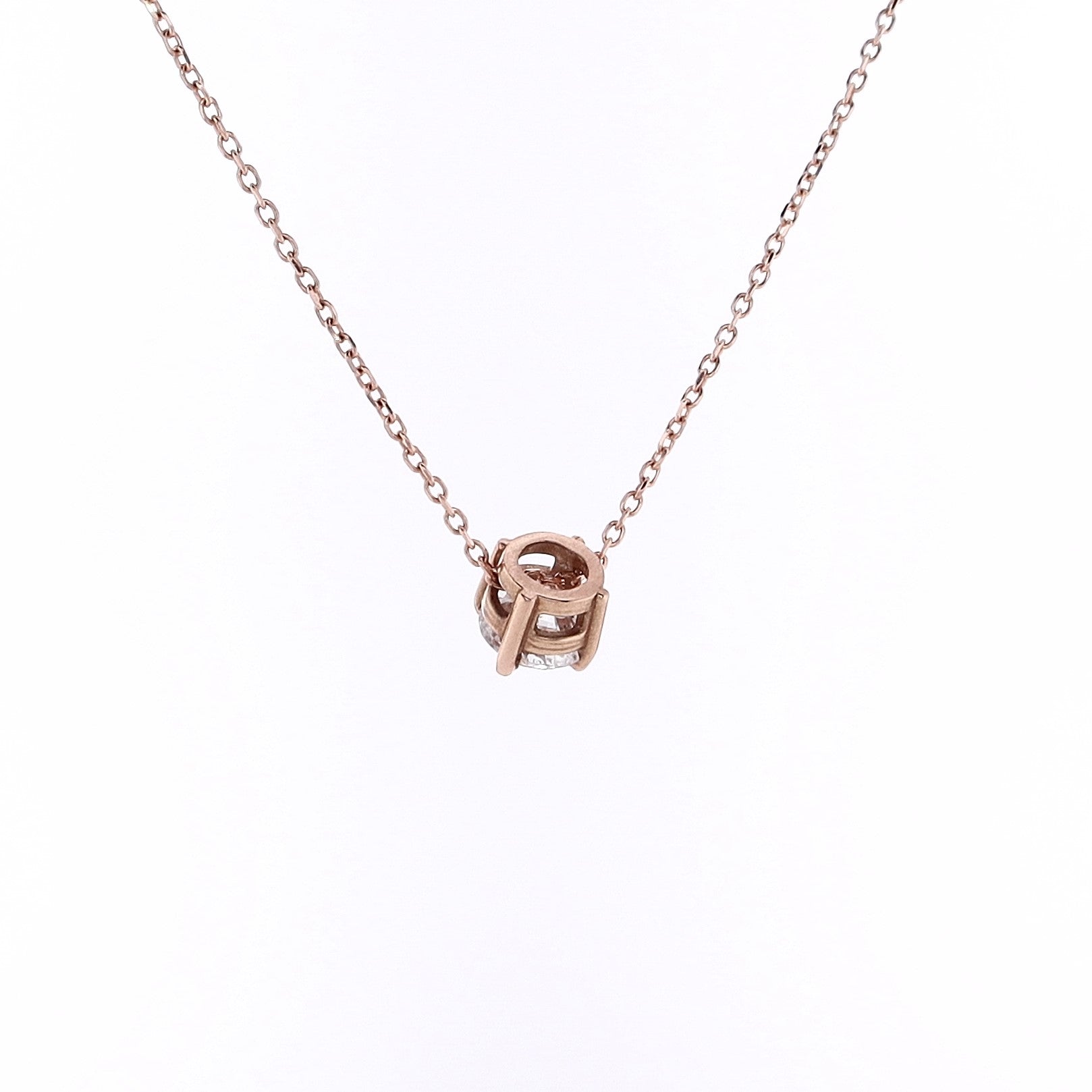 14K Rose Gold 4 - Prong Solitaire Diamond Slide - Through Pendant with 18' Cable Necklace