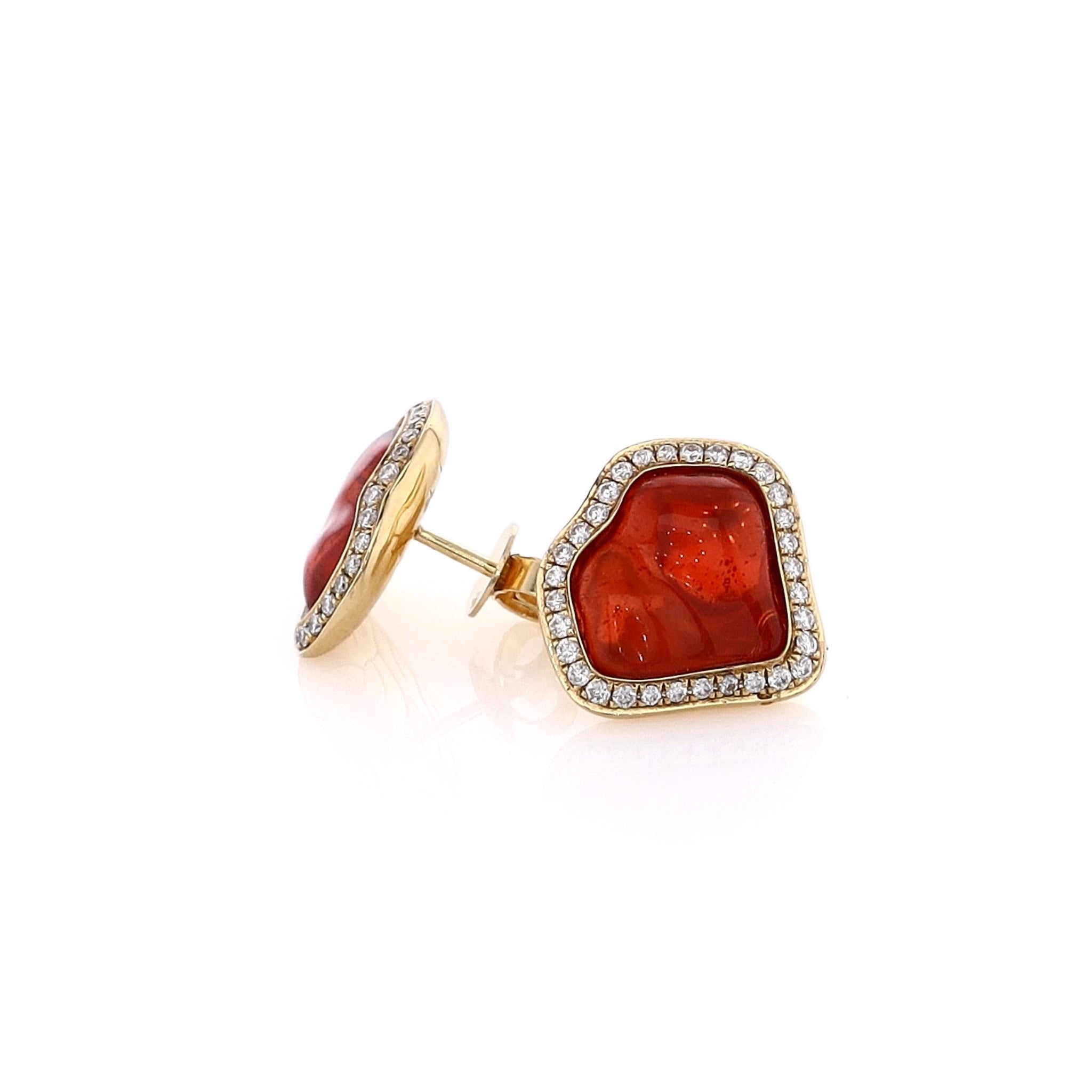 Estate K.JETTER Exquisite 18 Karat Yellow Gold Fire Opal and Diamond Stud Earrings for Women