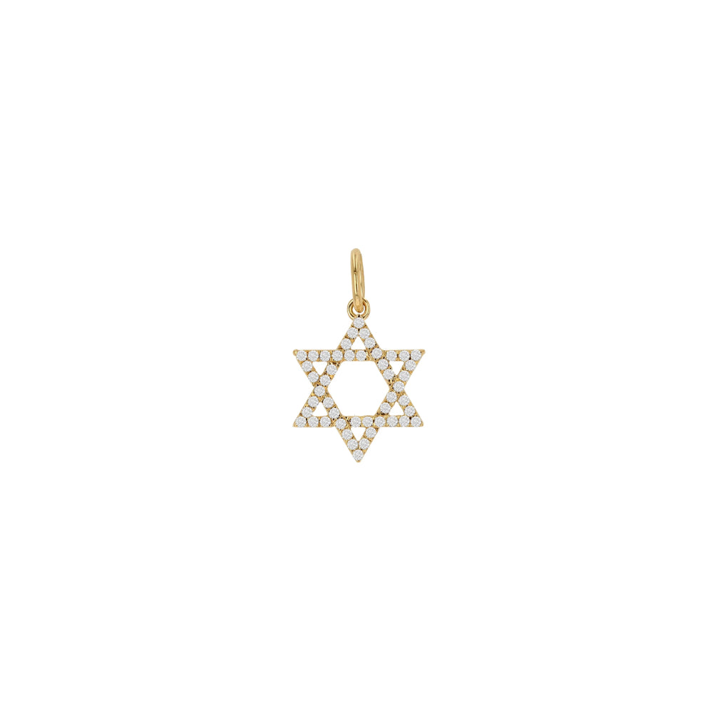 14k Yellow Gold Diamond Jewish Star Pendant Charm for Layered or Solo Wear