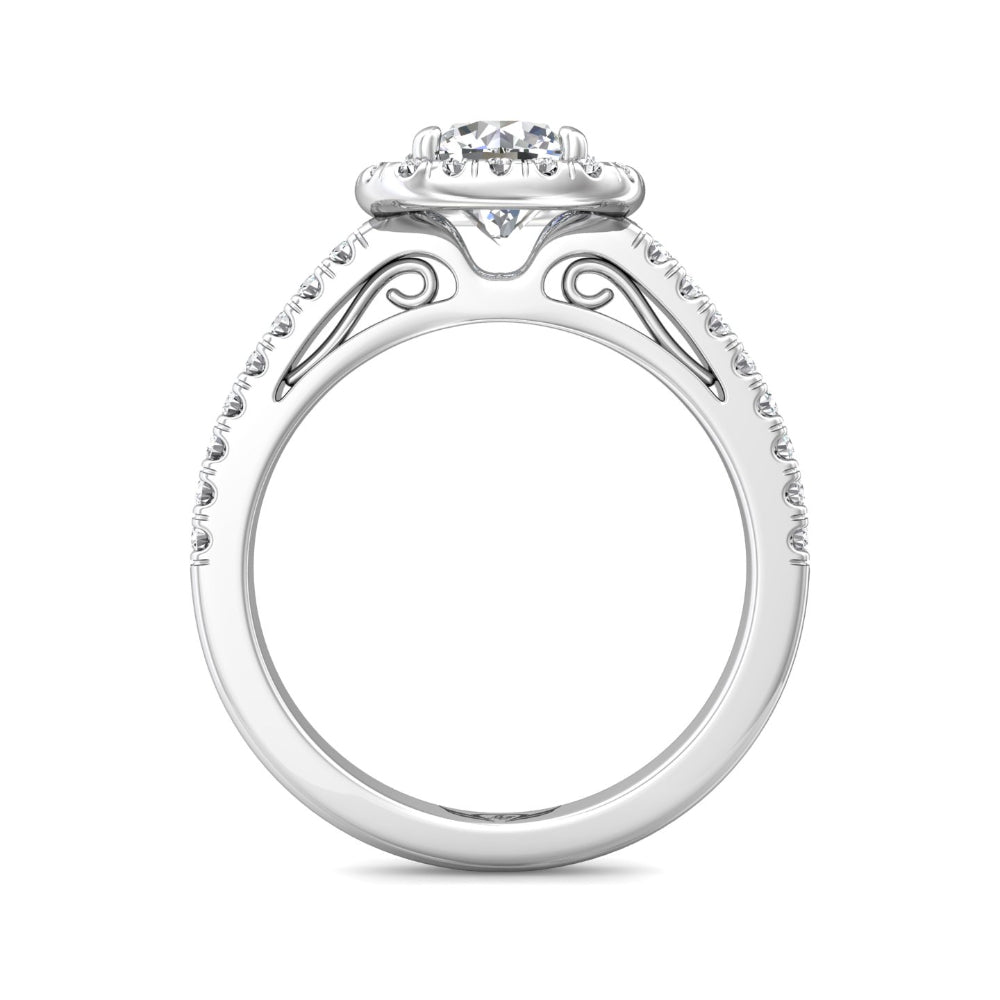 14k White Gold Martin Flyer Round Diamond Halo Engagement Ring for a Timeless Love Promise