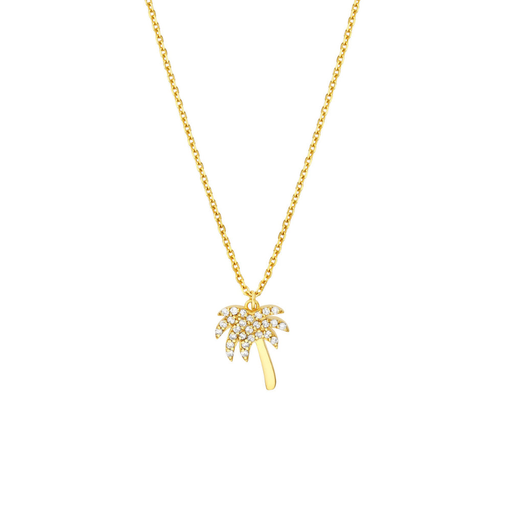 14k Gold Adjustable Palm Tree Necklace with 0.13 ct Diamonds