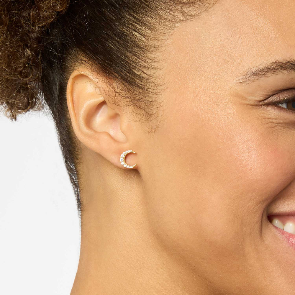 Julie Vos Glittering Graduated Pavé Gold Crescent Moon Stud Earrings