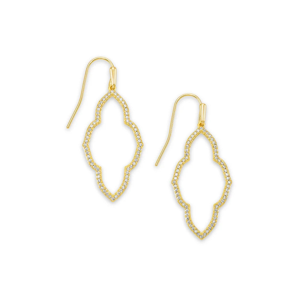 Kendra Scott's Abbie Collection Small Open Frame Earrings Adorned with White Crystals