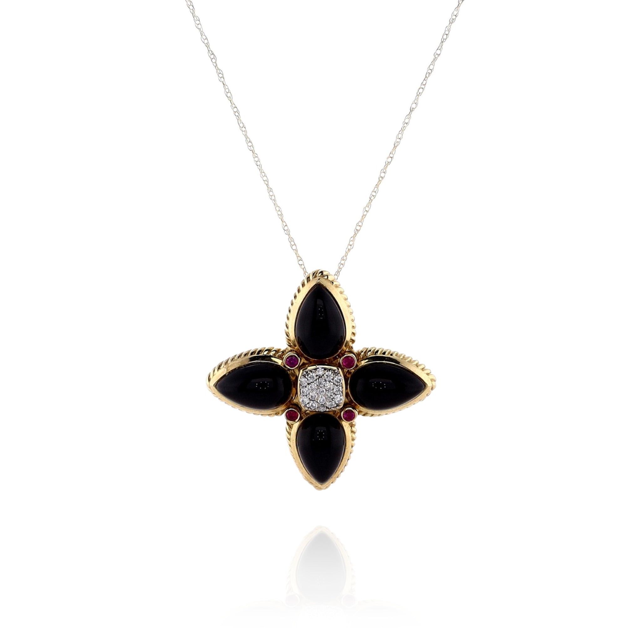 David Yurman 18k Yellow Gold Quatrefoil Multi-Gem & Diamond Pendant
