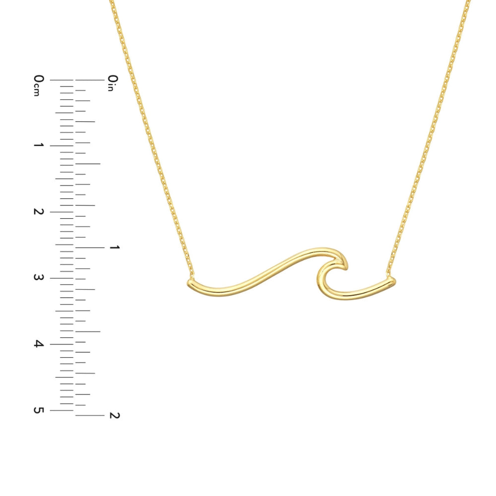Exquisite 14k Gold Polished Wave Design Pendant Necklace