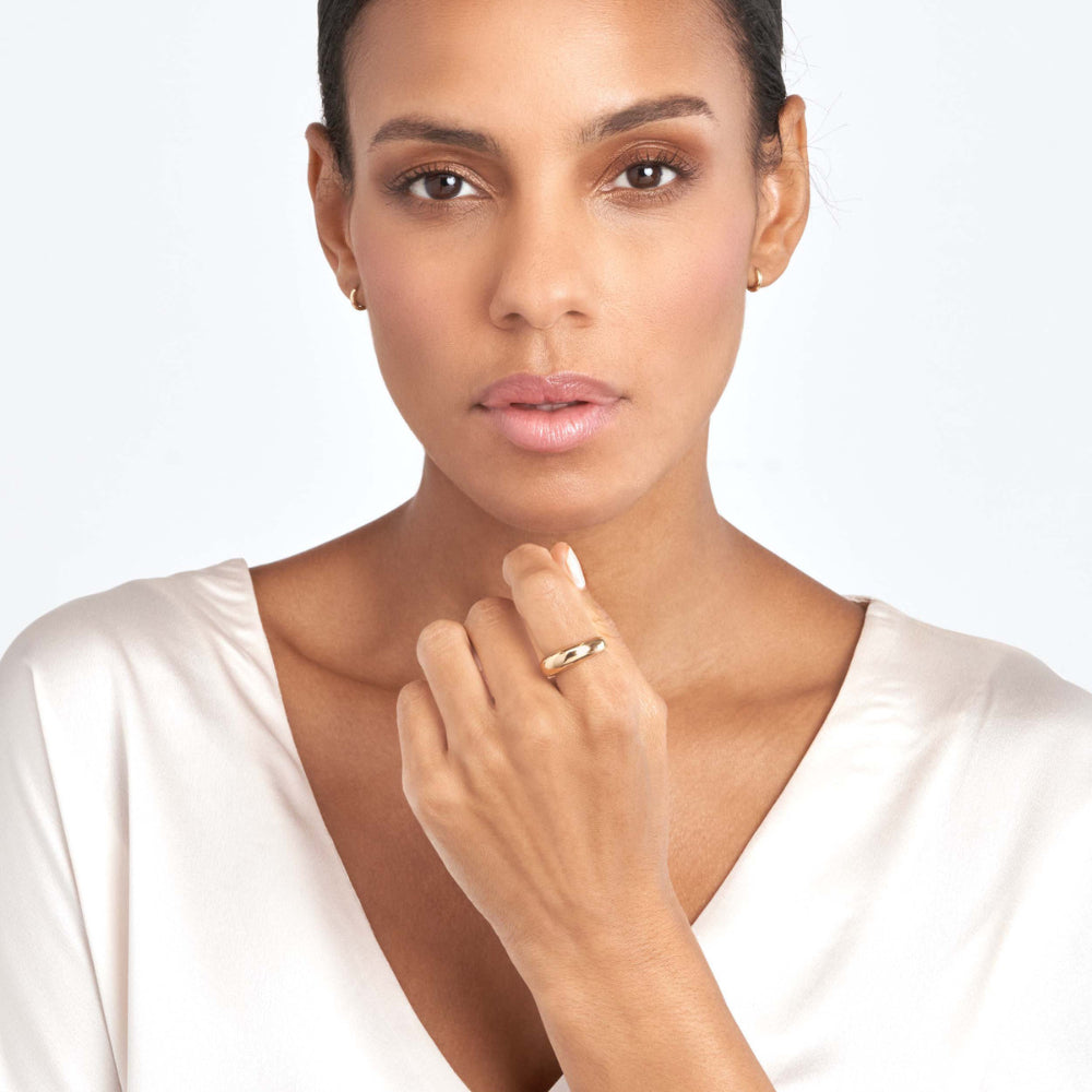 Exquisite 14k Gold Domed Puff Style Finger Ring for Women's Jewelry Collection