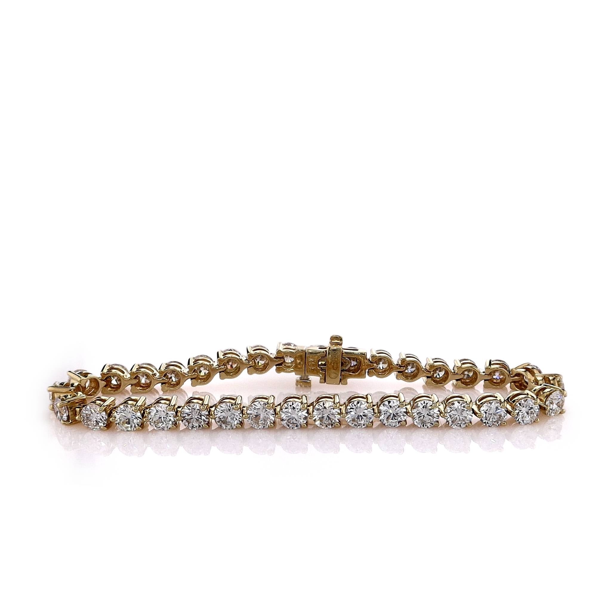 18k Yellow Gold Tennis Bracelet with 34 Round Brilliant Cut Diamonds