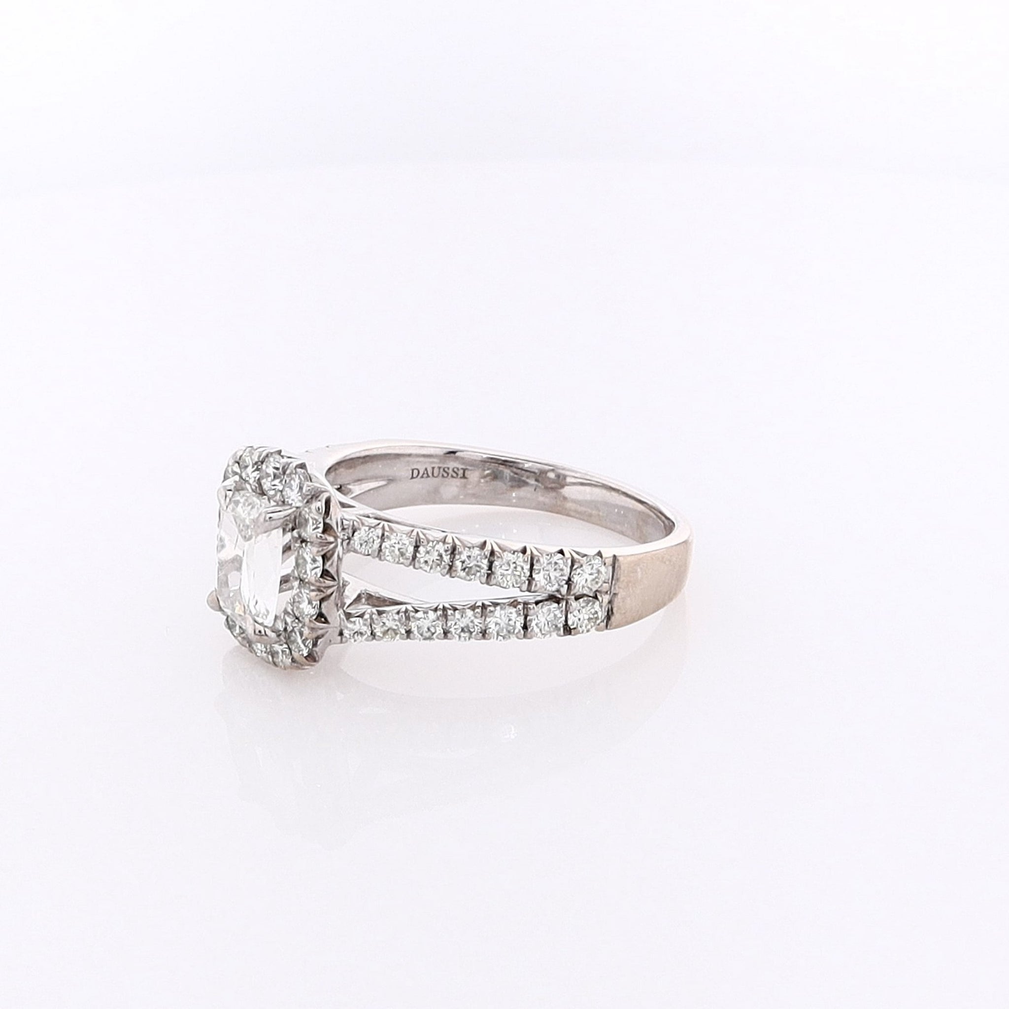 Stunning 18K White Gold Cushion Cut Diamond Engagement Ring by Estate Henri Daussi