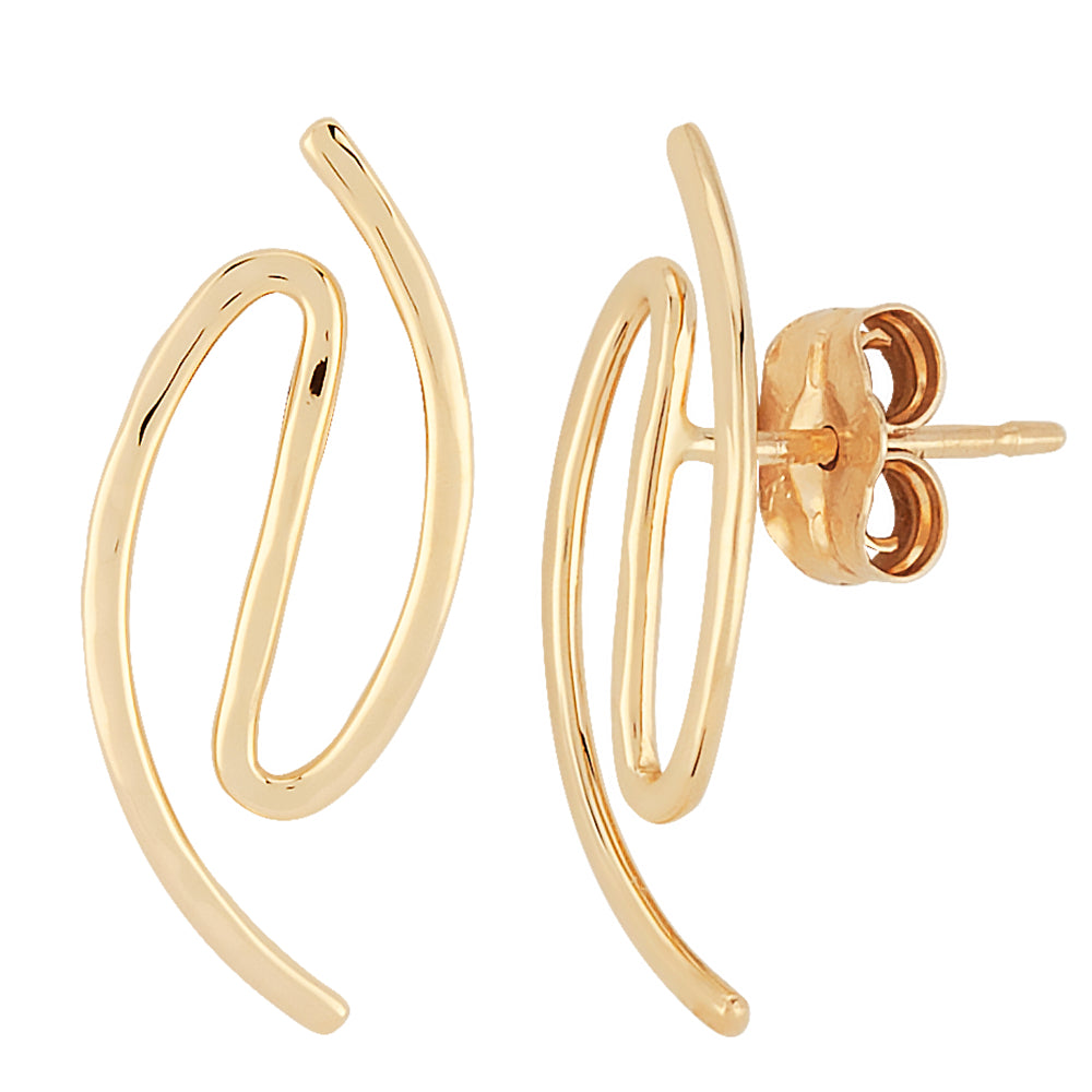 14k Yellow Gold Fashionable Squiggle Design Stud Earrings for Women