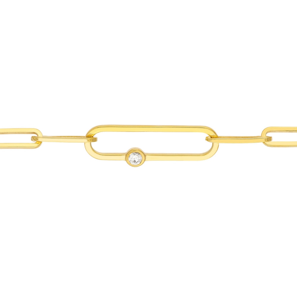 14k Gold Elegant Diamond-Embellished Paper Clip Link Bracelet with a Length of 7.5 Inches