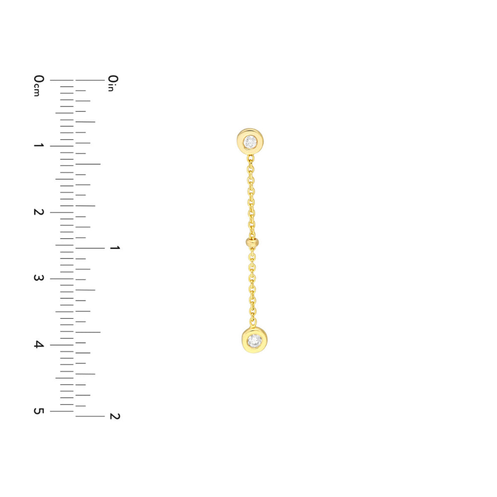 Gorgeous 14k Gold Drop Earrings Adorned with Diamond Bezels and Shining Beads