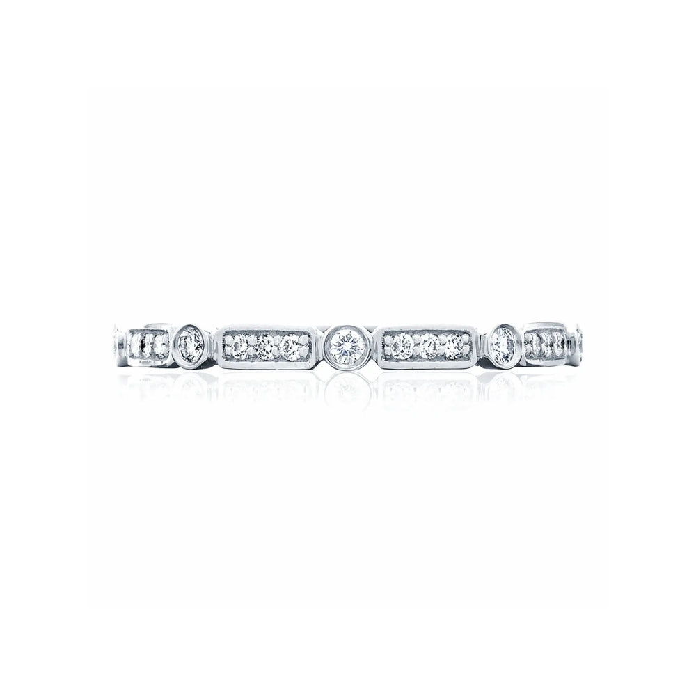 Tacori 18k Gold Eternity Wedding Band with Sculpted Crescent Design, Alternating Bezel Droplet and Basket Settings for a Unique Look