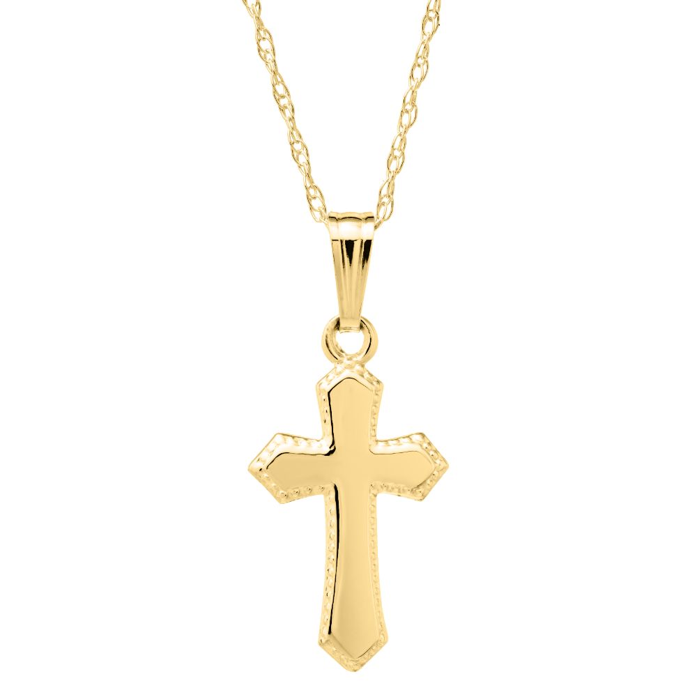 14k Gold Children's Cross Pendant Necklace with 15-Inch Chain