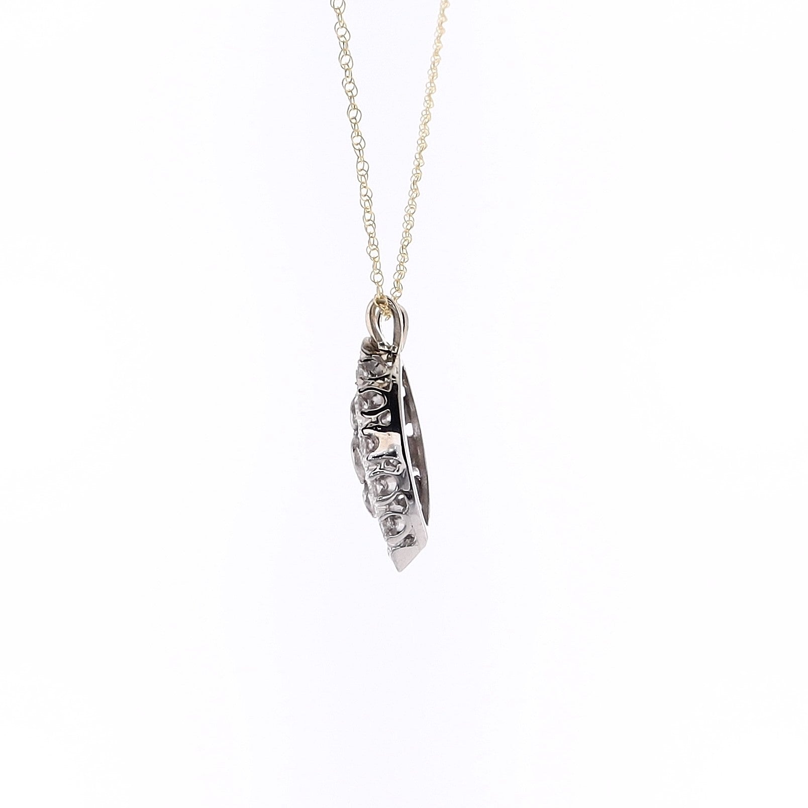 Luxurious Estate 14 Karat Two-Tone White and Yellow Gold Marquise Design Diamond Pendant Necklace for Elegant Jewelry Lovers
