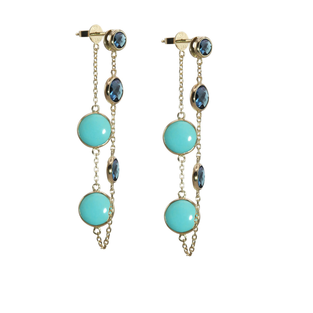 Exquisite 14k Gold and Turquoise Chain Style Earrings by Oliva B.