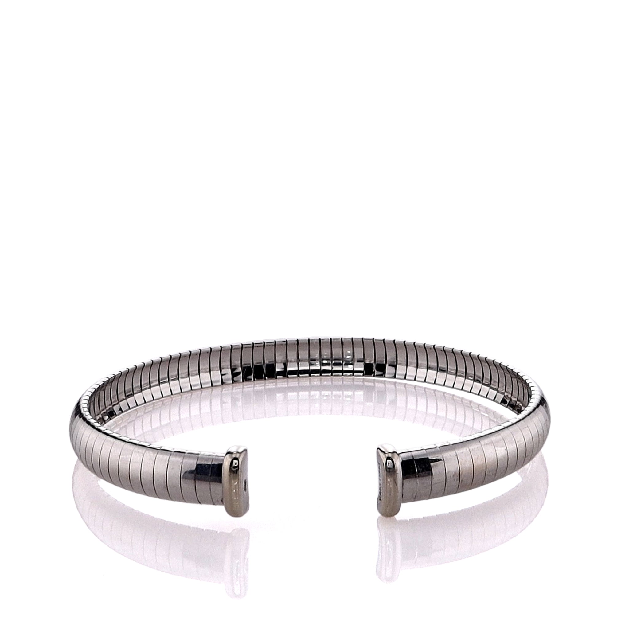 14k White Gold High - Polish Domed Omega Cuff Bracelet for Elegance
