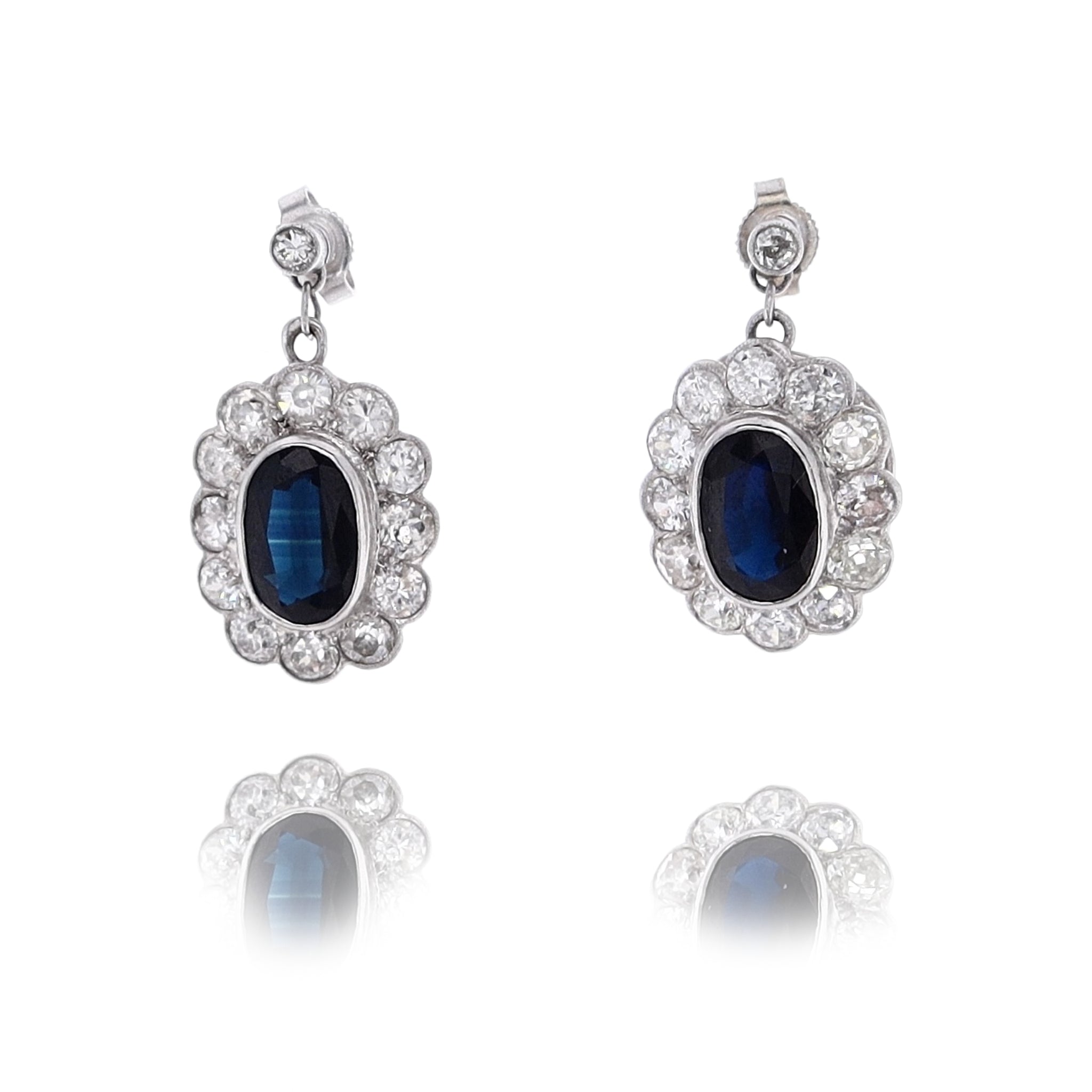 Luxurious Estate Platinum Sapphire and Diamond Dangling Earrings
