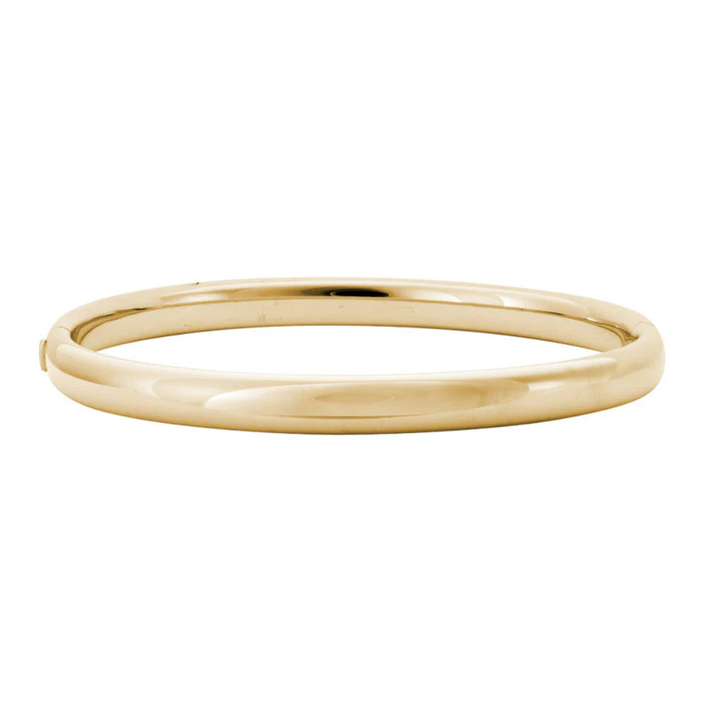 14k Yellow Gold Rounded Hinged Bangle Bracelet with 6mm Width