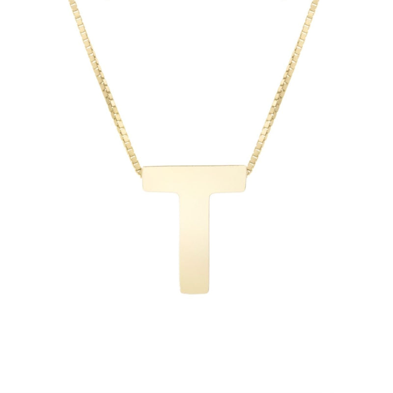 14K Gold Block Letter Initial Fashion Necklace - Available in ALL LETTERS