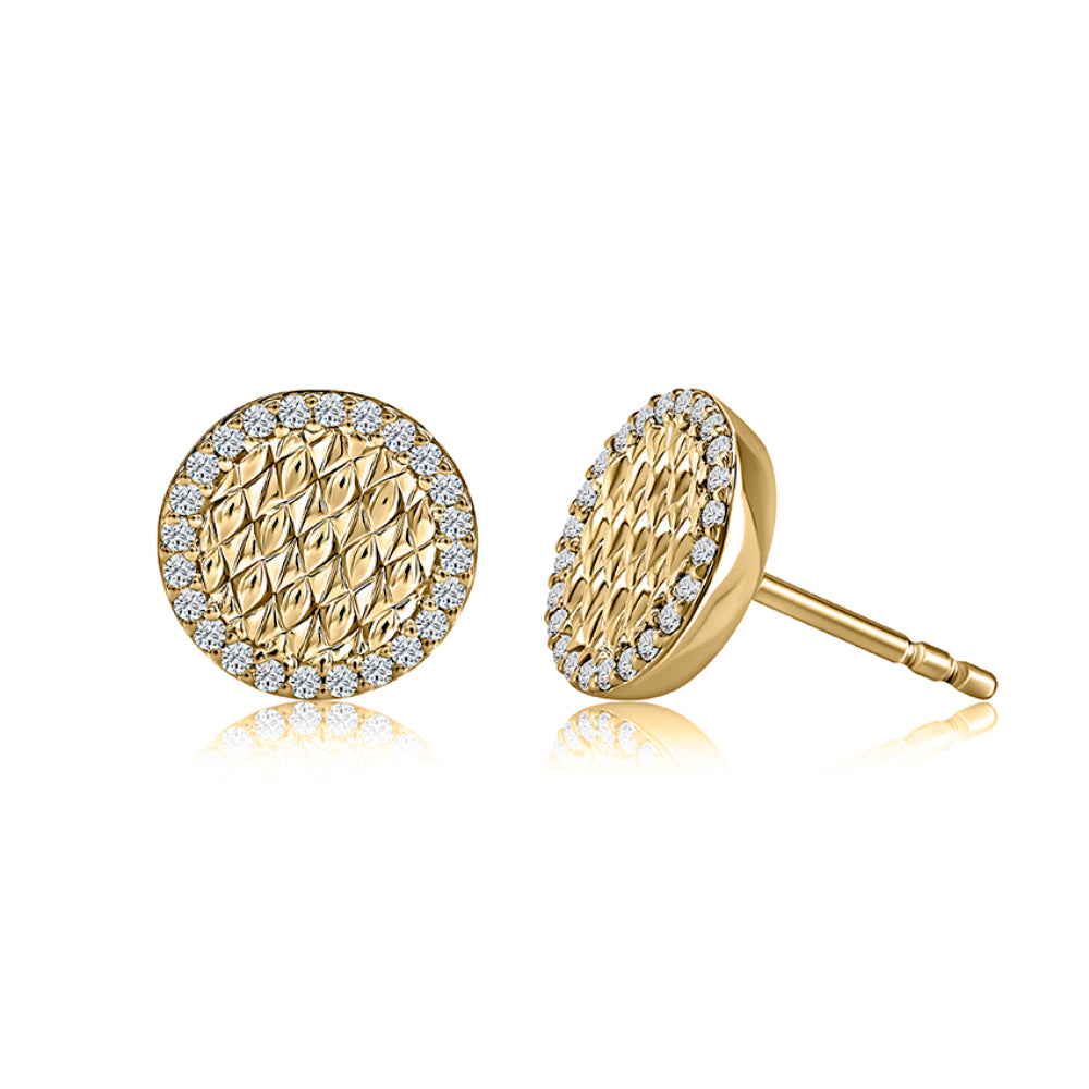 A. Jaffe 14k Gold Quilted Stud Earrings with Sparkling Diamond Borders