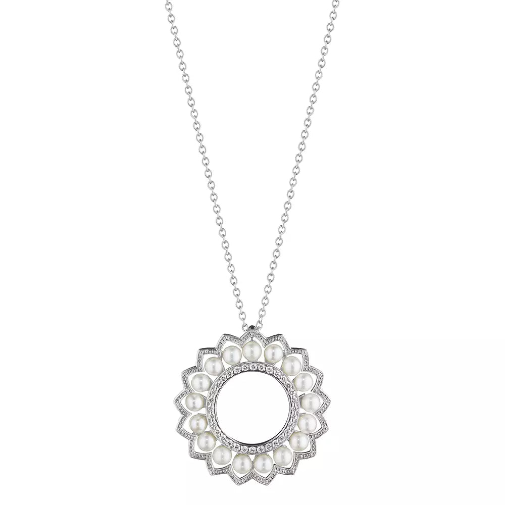 Verragio 18k Gold Belle Beaded Pearl and Diamond Pendant Necklace for Timeless Elegance