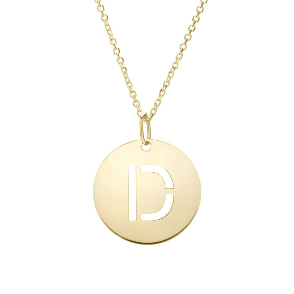 14k Gold Fashion Disc Pendant Initial Series - All Available Letters