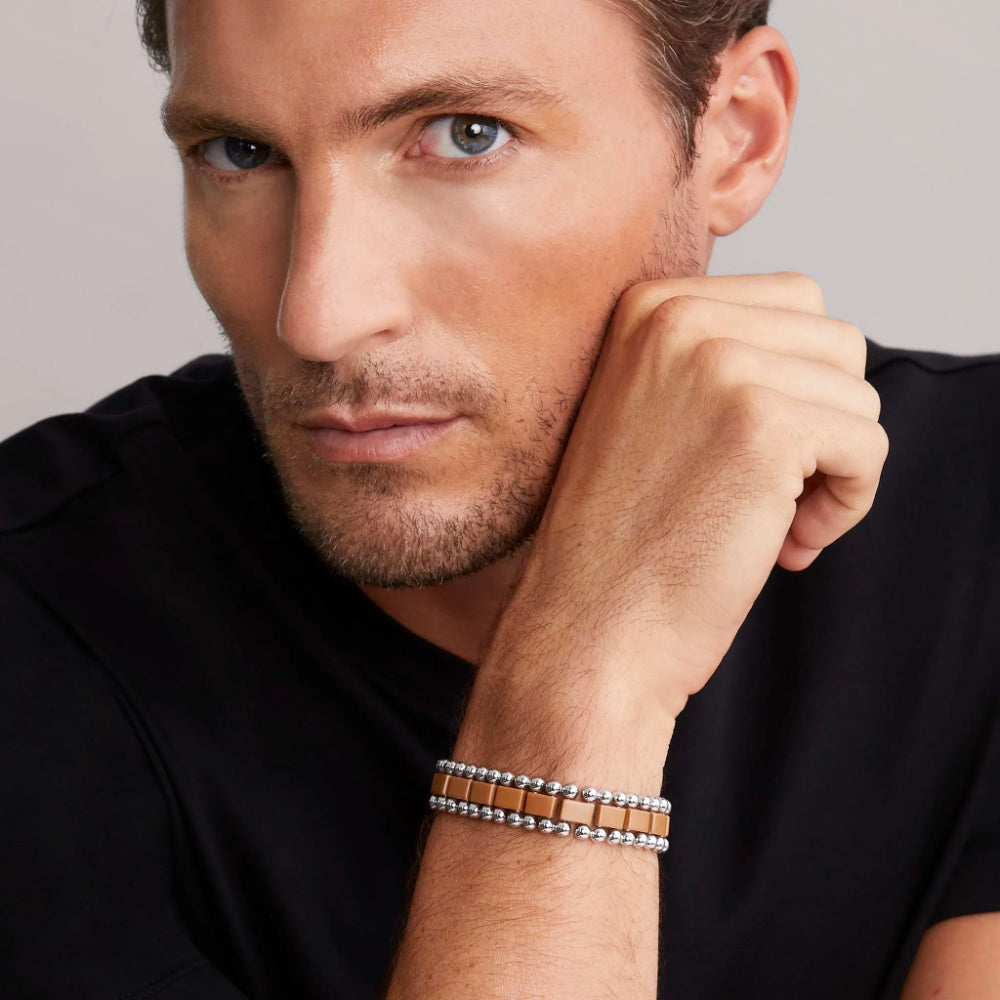 Lagos Anthem Large-Sized Matte Tan Ceramic and Stainless Steel Link Bracelet
