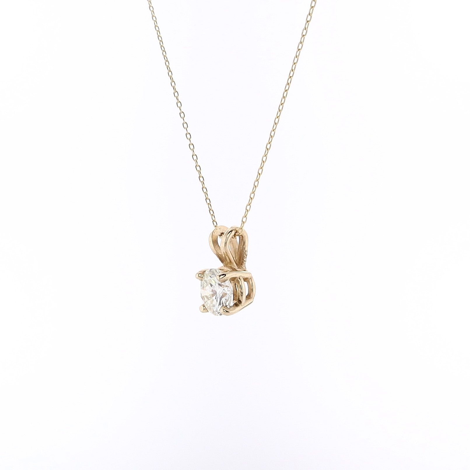 14K Yellow Gold Solitaire Round Diamond Pendant with 18' Cable Chain Necklace