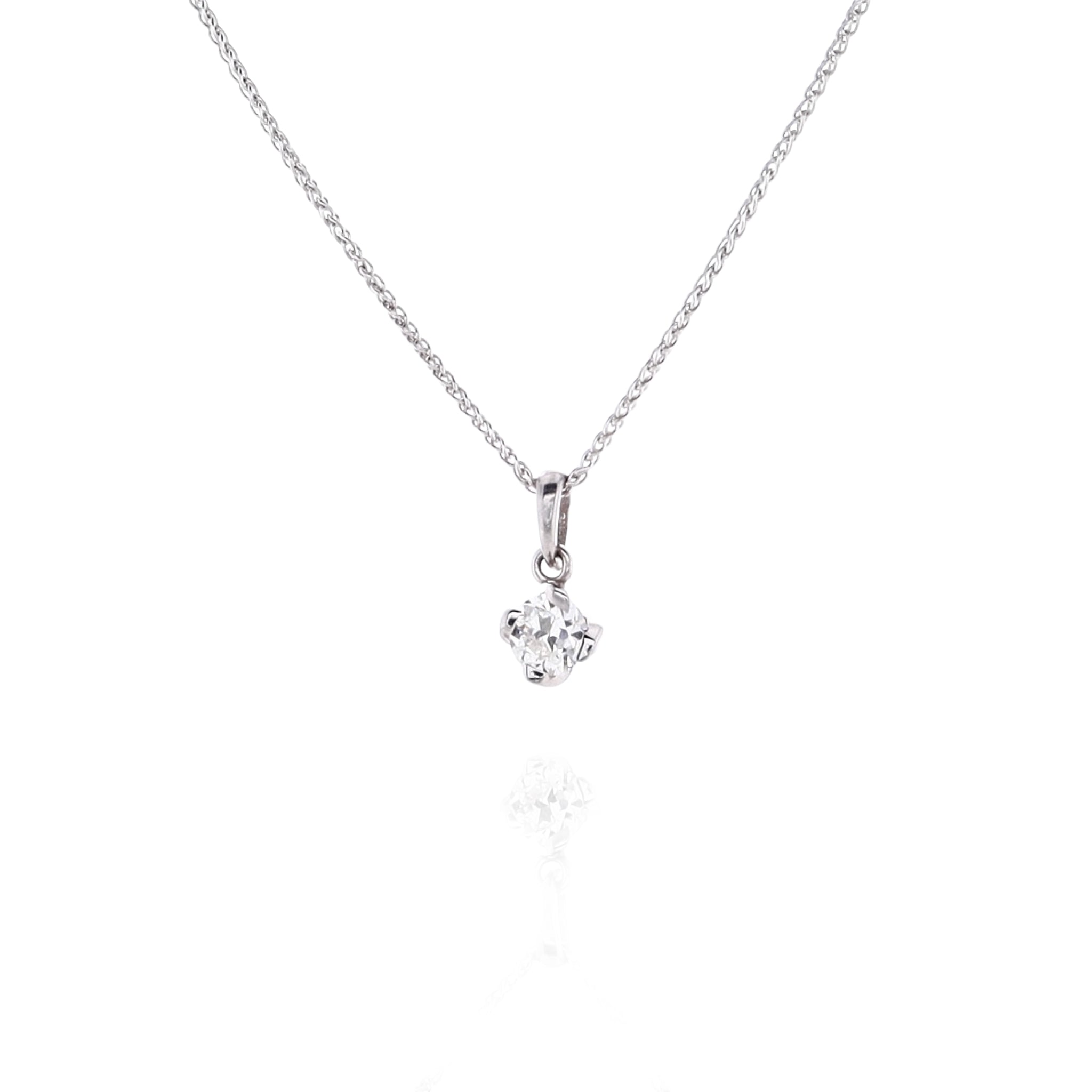 14 Karat White Gold Articulated Solitaire Diamond Pendant with 18' Chain