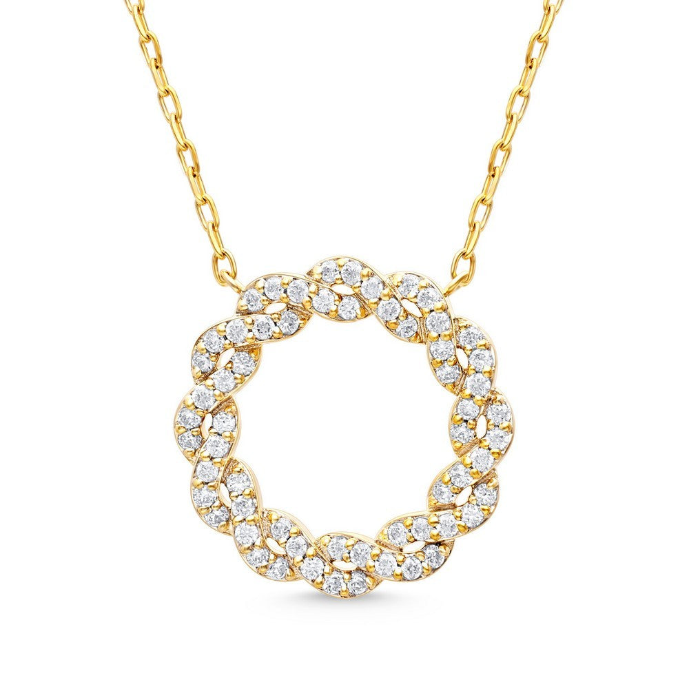 14k Yellow Gold Braided Circle Pendant with 0.31 ct Diamonds