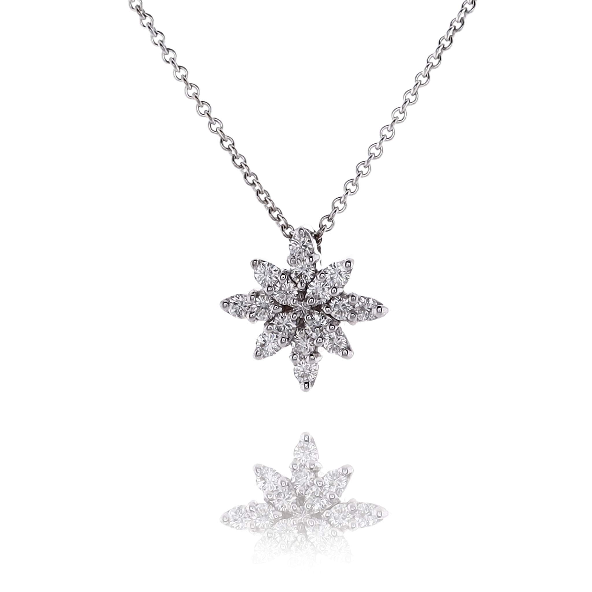 Exquisite Estate 18 Karat White Gold 14mm Sunburst Design Diamond Pendant Necklace for Jewelry Lovers